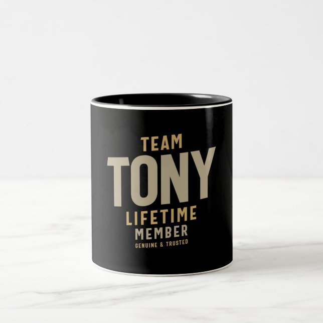 Team Tony Lifetime Member Personalized Name Two-Tone Coffee Mug (Center)