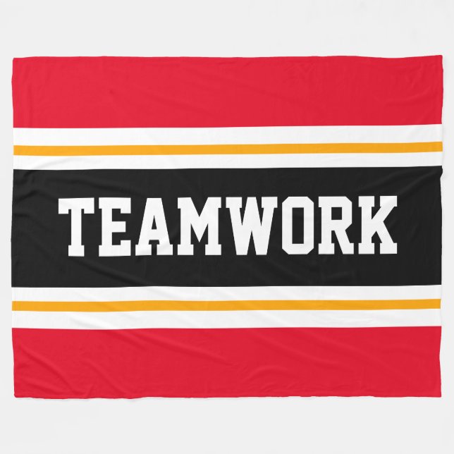 TEAMWORK Athletic Bright Red Black White Stripes Fleece Blanket (Front (Horizontal))