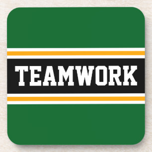 TEAMWORK Athletic Green Black 70s Racing Stripes Coaster