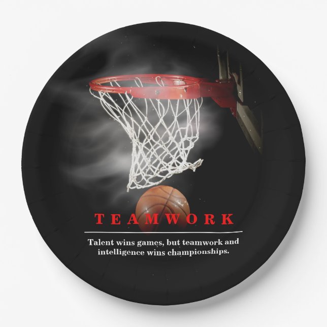 Teamwork Basketball Motivational Inspirational Paper Plate (Front)