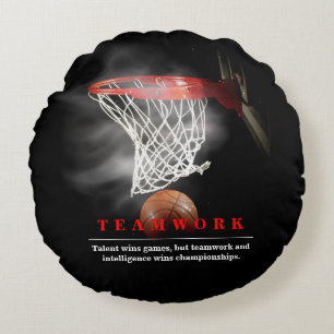 Teamwork Basketball Motivational Inspirational Round Pillow