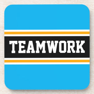 TEAMWORK Bright Azure Orange Black Racing Stripes Coaster
