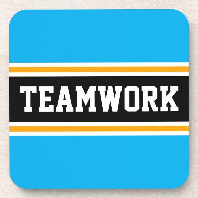 TEAMWORK Bright Azure Orange Black Racing Stripes Coaster (Front)