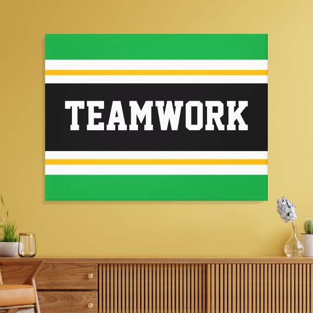 TEAMWORK Bright Green Black White Racing Stripes Canvas Print (Insitu(LivingRoom))