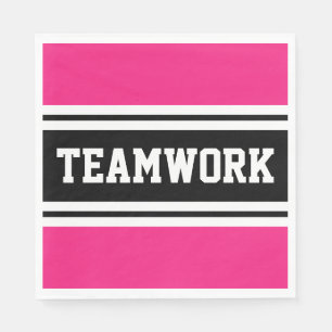 TEAMWORK Bright Pink Black White Racing Stripes Napkin