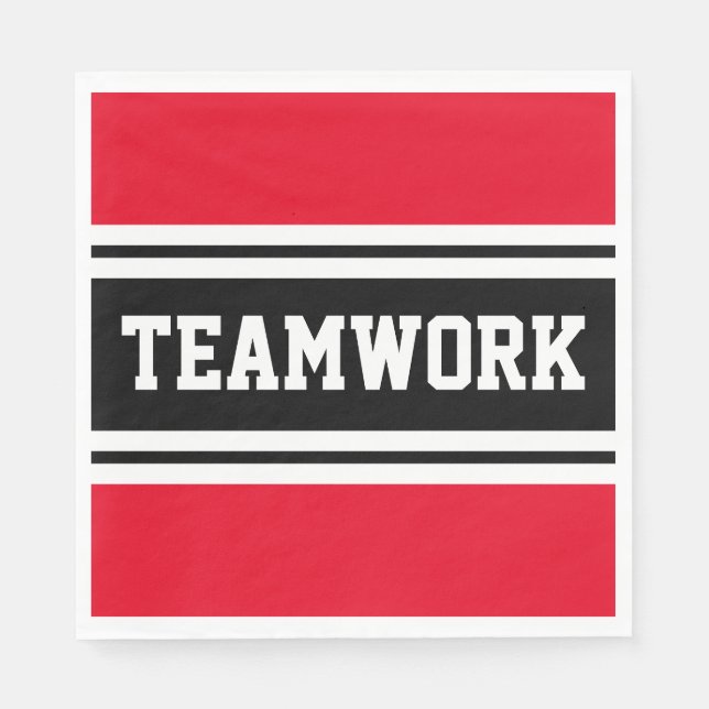 TEAMWORK Bright Red Black White Racing Stripes Napkin (Front)