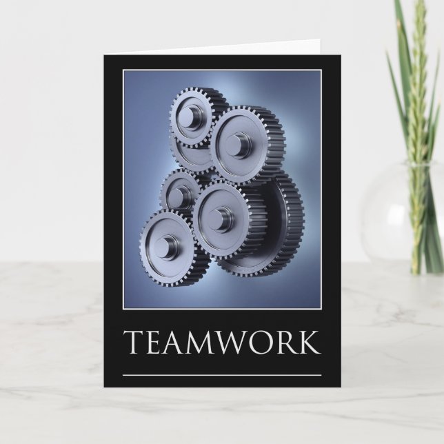 Teamwork concept with gear wheels card (Front)