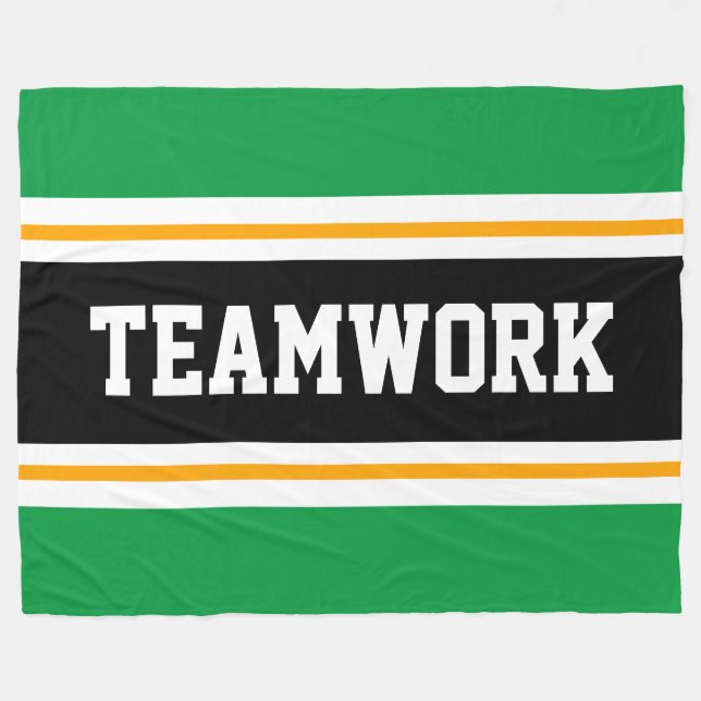 TEAMWORK Fun Athletic Green Black White Stripes Fleece Blanket (Front (Horizontal))