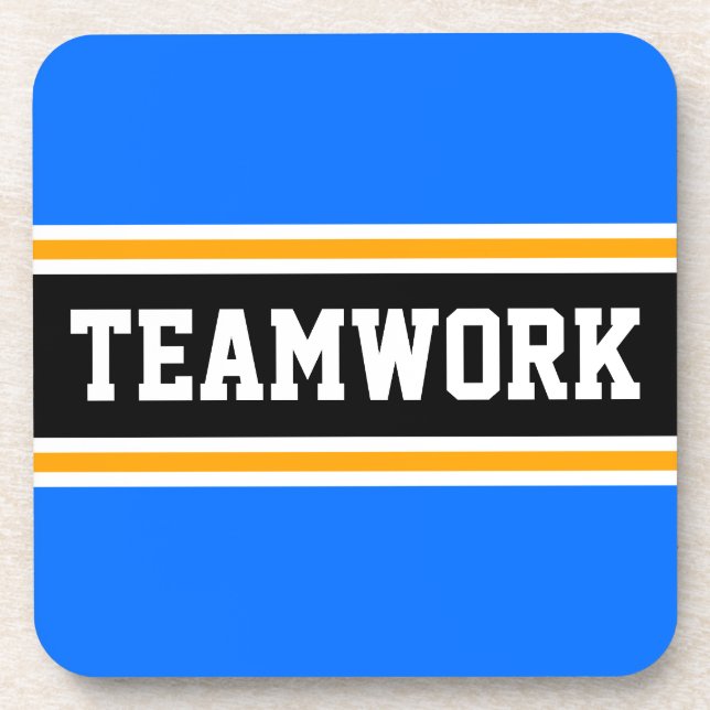TEAMWORK Fun Bright Blue Black 70s Racing Stripes Coaster (Front)