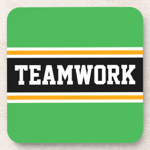 TEAMWORK Fun Bright Green Black 70s Racing Stripes Coaster