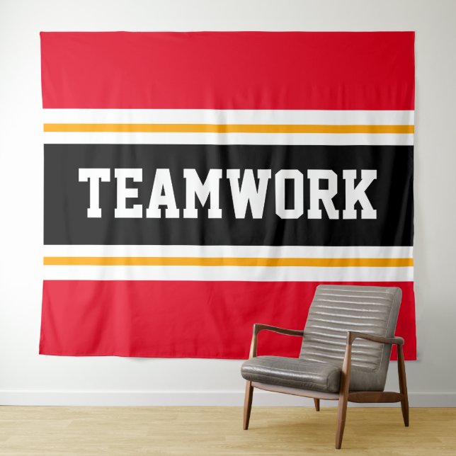 TEAMWORK Fun Bright Red Black White Racing Stripes Tapestry (In Situ (Horizontal))