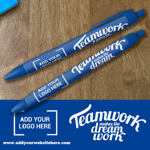 Teamwork makes the dream work blue add your logo ink pen