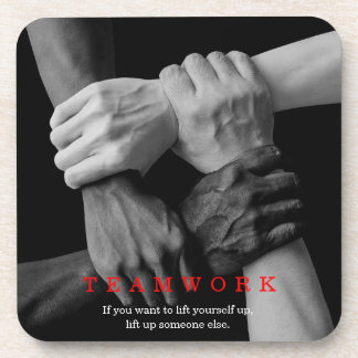 Teamwork Motivational Inspirational Quote Hands Coaster