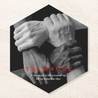 Teamwork Motivational Inspirational Quote Hands Paper Coaster