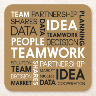 Teamwork Partnership Solution Success Decision Square Paper Coaster