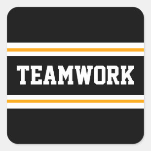 TEAMWORK Sporty Black White Yellow Racing Stripes Square Sticker