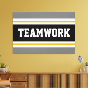 TEAMWORK Sporty Grey Black Orange Racing Stripes Canvas Print