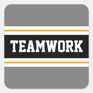 TEAMWORK Sporty Grey Black White Racing Stripes Square Sticker