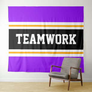 TEAMWORK Sporty Purple Black White Racing Stripes Tapestry