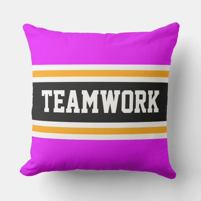 TEAMWORK Tropical Pink Black White Racing Stripes Outdoor Pillow (Front)