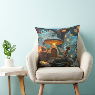 teaparty with the fairy and the teddybear throw pillow