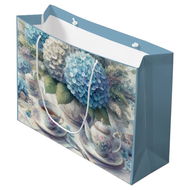 Teapot and Blue Hydrangea Gift Bag (Front Angled)
