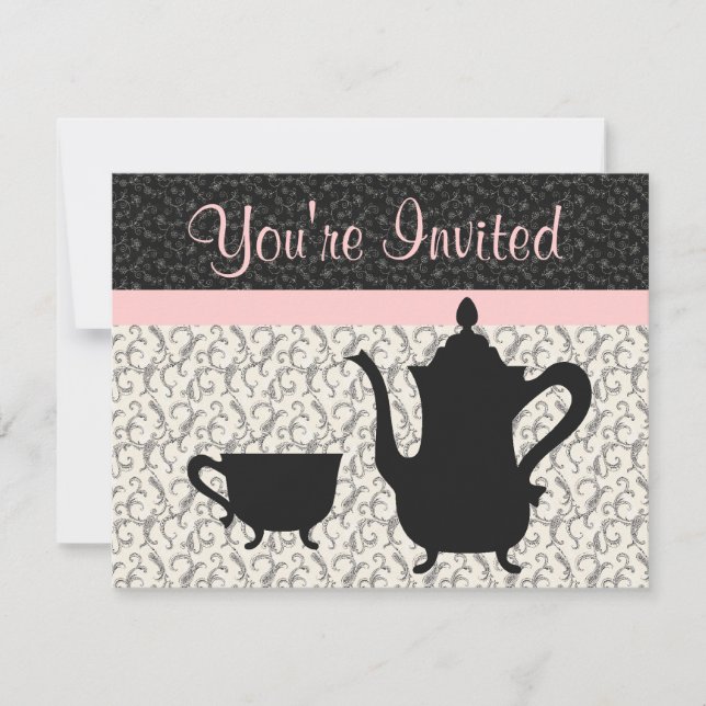 Teapot and Cup on Fancy Background Invitation (Front)