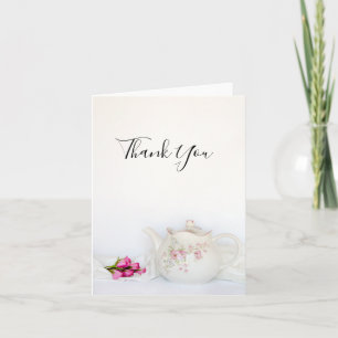 Teapot and Pink Roses Wedding Thank You Card