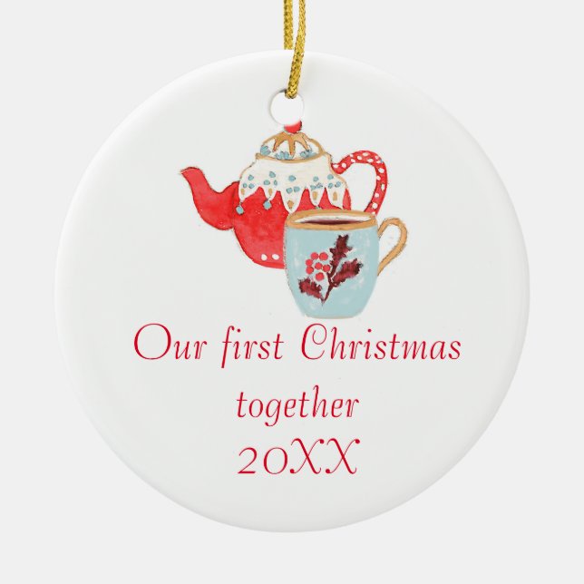 Teapot and Teacup First Christmas Ornament (Front)
