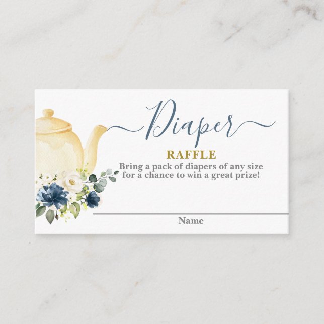 Teapot baby shower boy Diaper Raffle Card (Front)