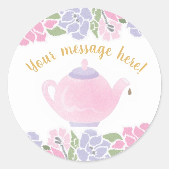 Teapot Baby Shower Watercolor Classic Round Sticker (Front)