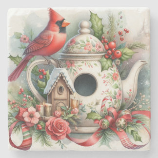 Teapot Birdhouse Cardinal 7 Stone Coaster
