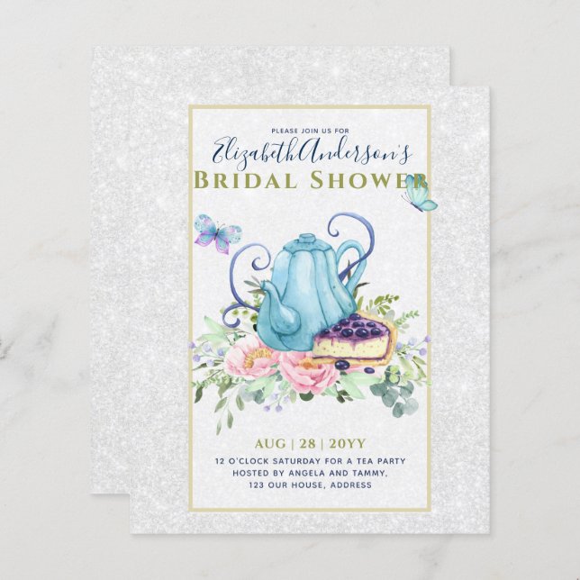 Teapot Bridal Shower Teatime Afternoon Tea Invites (Front/Back)