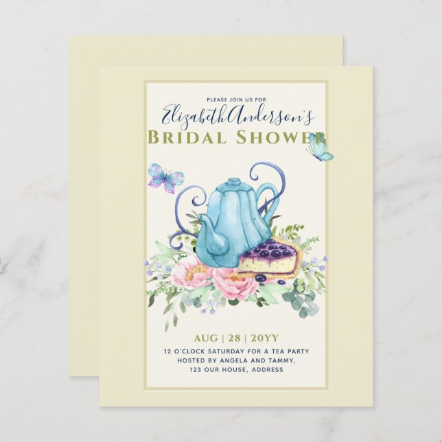 Teapot Bridal Shower Teatime Afternoon Tea Invites (Front/Back)