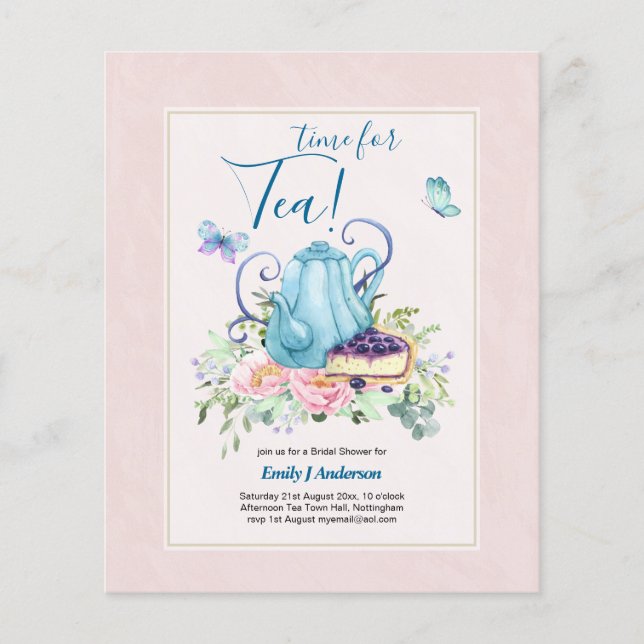 Teapot Bridal Shower Teatime Afternoon Tea Invites Flyer (Front)