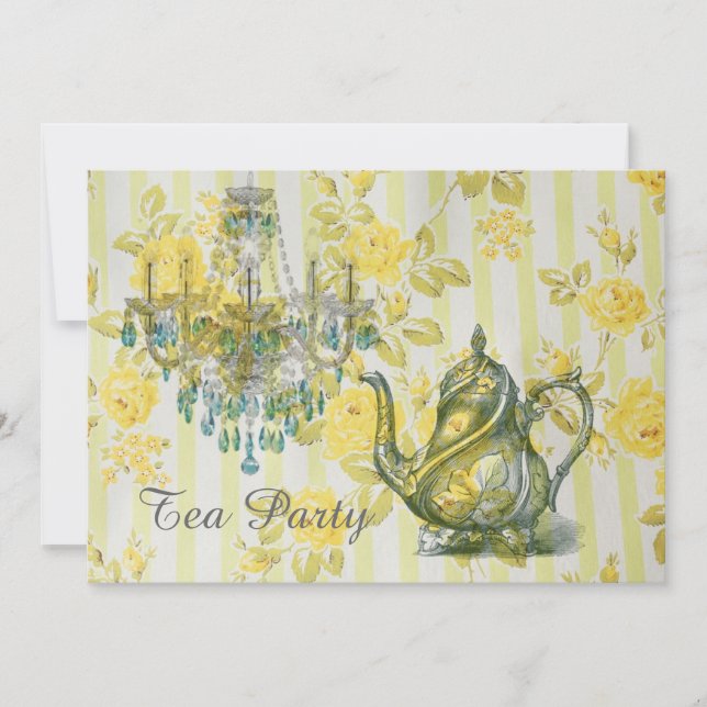 teapot chandelier vintage tea party invitation (Front)