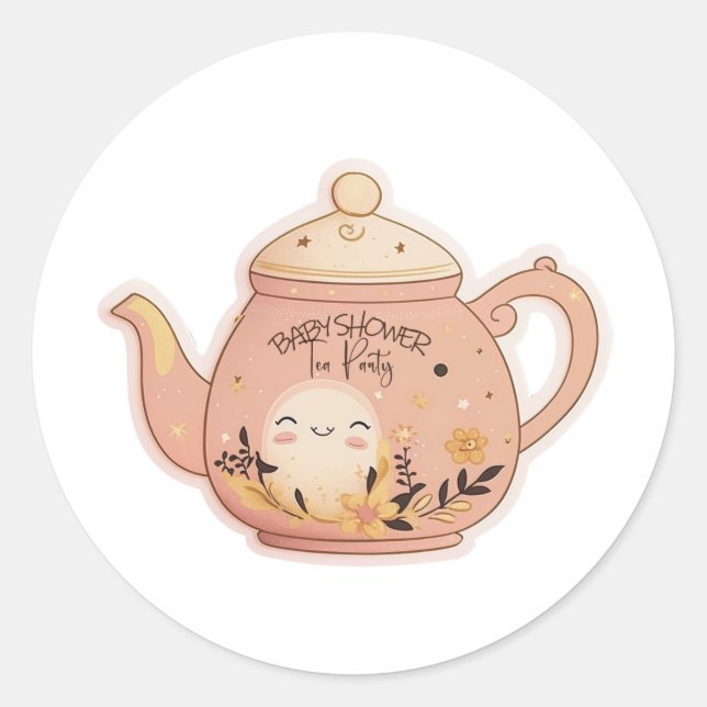 Teapot de couleur rose avec autocollants floraux (Devant)