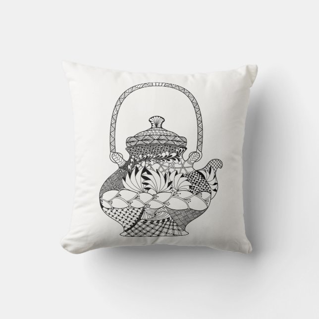 Teapot Doodle Throw Pillow (Front)