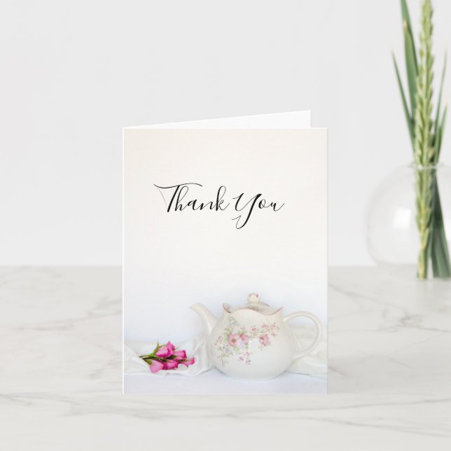Teapot et rose Roses Mariage Merci (Devant)