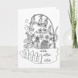 Teapot Fairy Cottage Colour it Yourself Blank Card