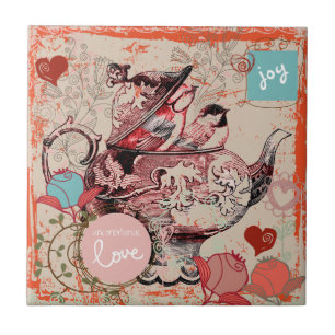 Teapot Fantasy Grunge Ceramic Tile