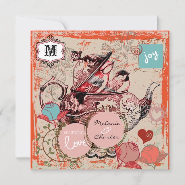 Teapot Fantasy Grunge Square Wedding Invitation (Front)