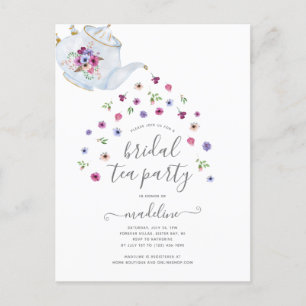Teapot Floral Bridal Shower Tea Party Invitation Postcard