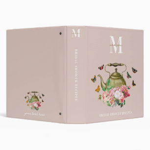 Teapot Floral Butterflies Bridal Shower Recipe Binder