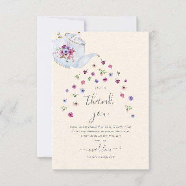 Teapot Floral Tea Party Carte de remerciements (Devant)