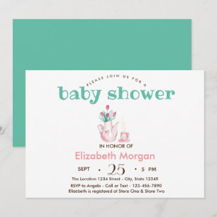  Teapot Flowers Baby Shower Invitation