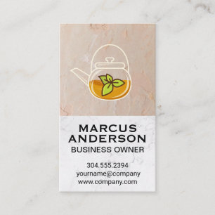Teapot Green Leaf   Clay Texture Wall White Marble Business Card
