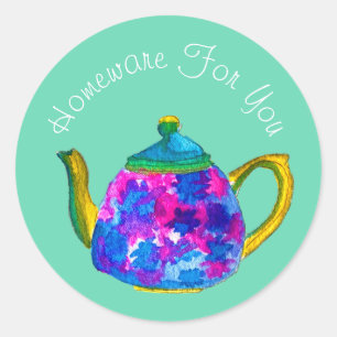 Teapot homeware design Gift business branding Classic Round Sticker
