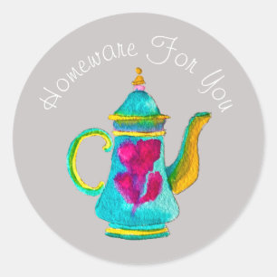 Teapot homeware design Gift business branding Classic Round Sticker