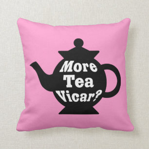 Teapot - More tea Vicar? - Black and White on Pink Throw Pillow